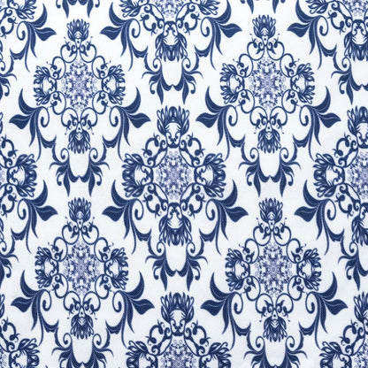 18" Blue and White Cotton Floral Pouf Ottoman HomeRoots