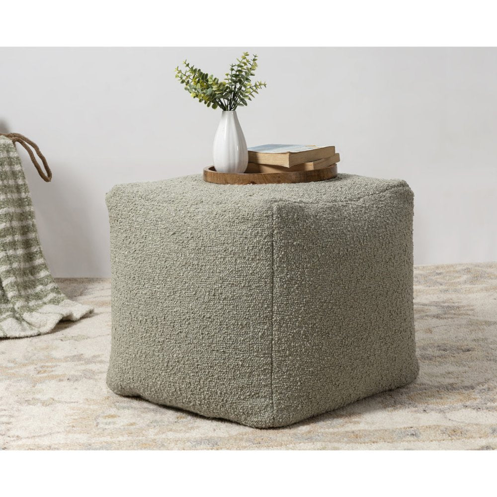 18" Sage Boucle Pouf Ottoman HomeRoots