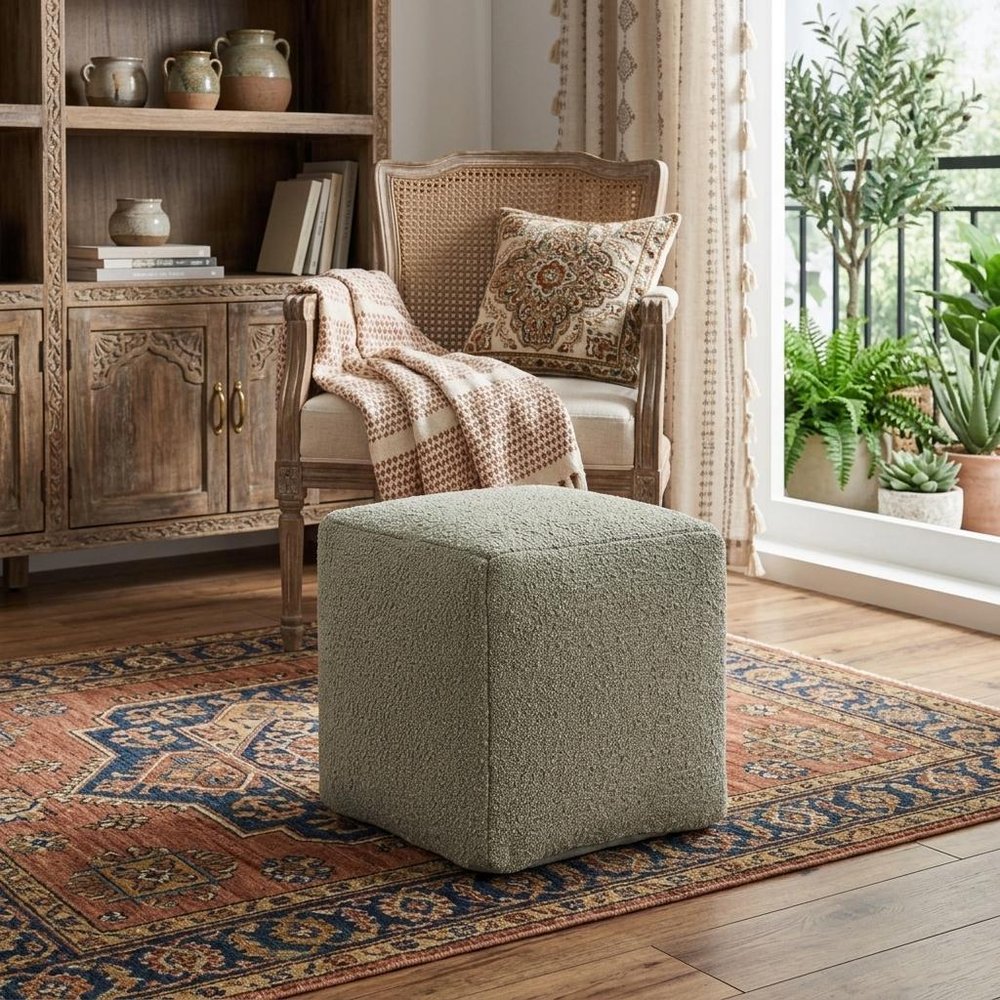 18" Sage Boucle Pouf Ottoman HomeRoots
