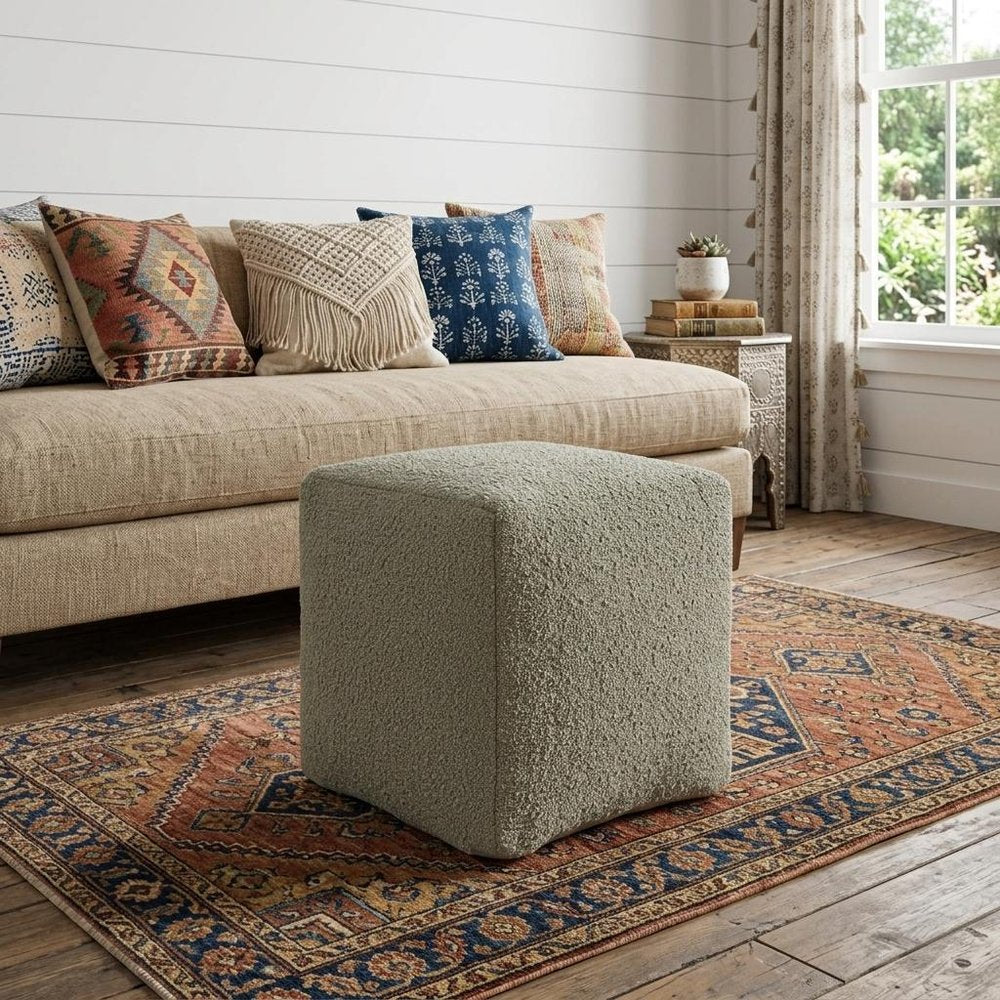 18" Sage Boucle Pouf Ottoman HomeRoots