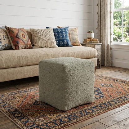 18" Sage Boucle Pouf Ottoman HomeRoots