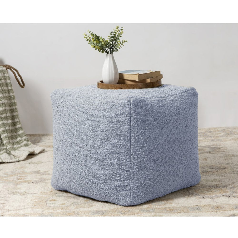 18" Blue Boucle Pouf Ottoman HomeRoots
