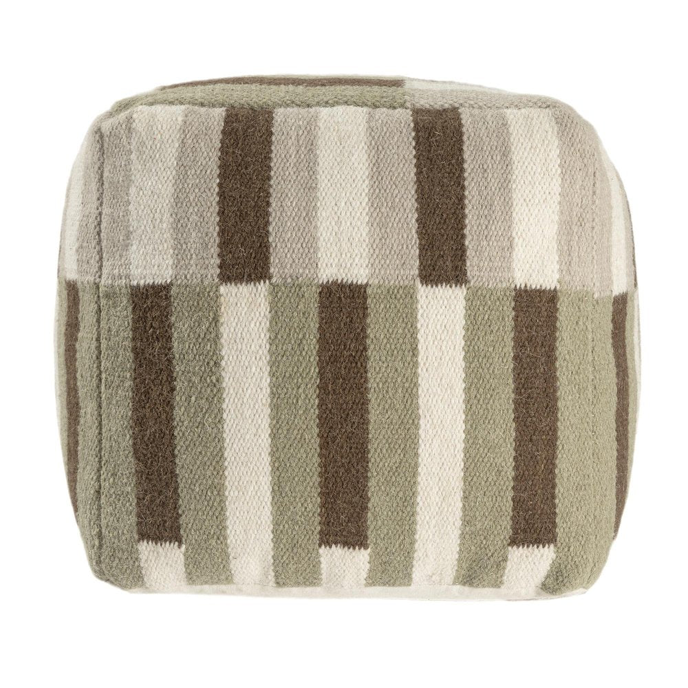 18" Brown Ivory And Khaki Brown Woven Geometric Pouf Ottoman HomeRoots