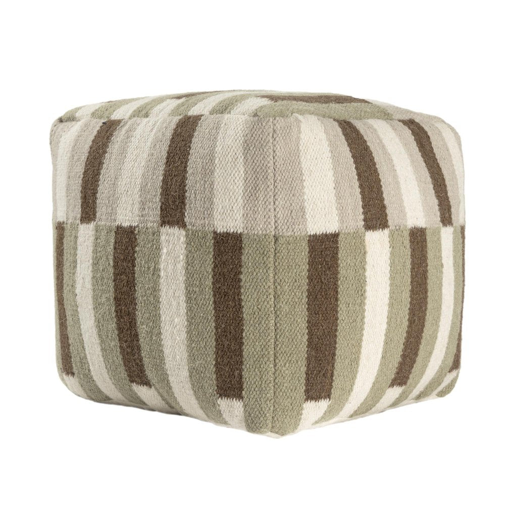 18" Brown Ivory And Khaki Brown Woven Geometric Pouf Ottoman HomeRoots