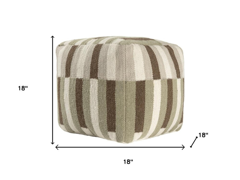 18" Brown Ivory And Khaki Brown Woven Geometric Pouf Ottoman HomeRoots