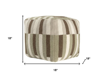 18" Brown Ivory And Khaki Brown Woven Geometric Pouf Ottoman HomeRoots