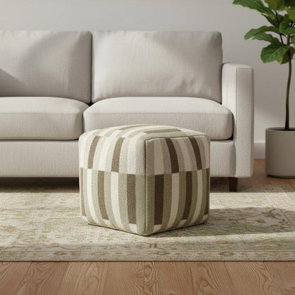18" Brown Ivory And Khaki Brown Woven Geometric Pouf Ottoman HomeRoots