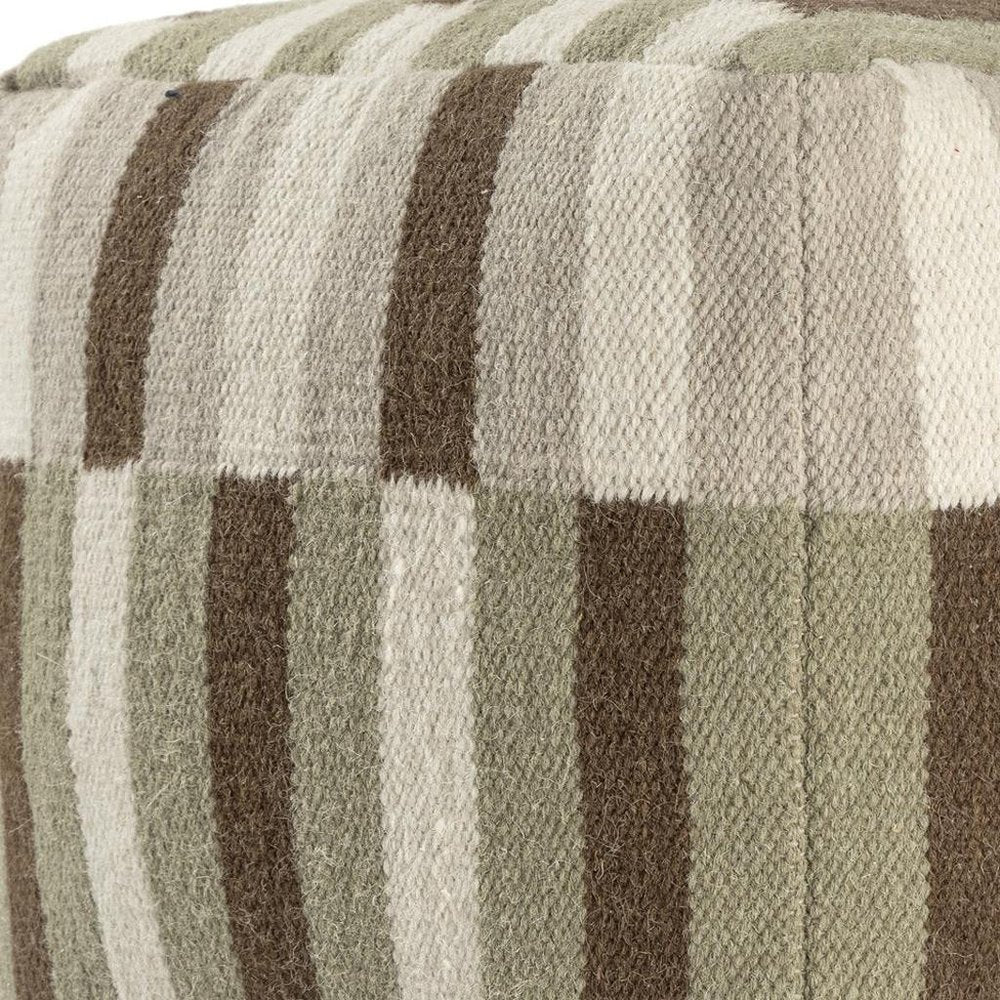 18" Brown Ivory And Khaki Brown Woven Geometric Pouf Ottoman HomeRoots