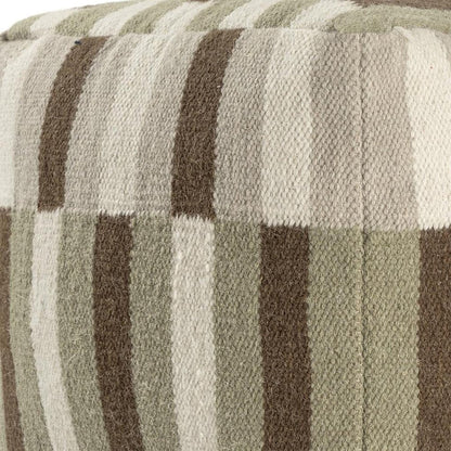 18" Brown Ivory And Khaki Brown Woven Geometric Pouf Ottoman HomeRoots