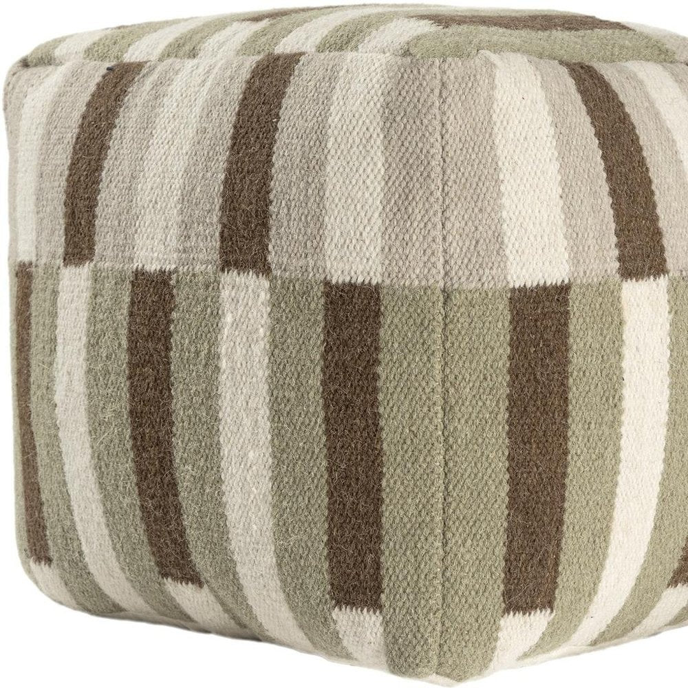 18" Brown Ivory And Khaki Brown Woven Geometric Pouf Ottoman HomeRoots
