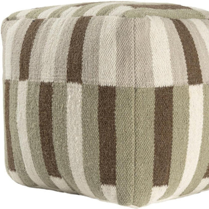 18" Brown Ivory And Khaki Brown Woven Geometric Pouf Ottoman HomeRoots