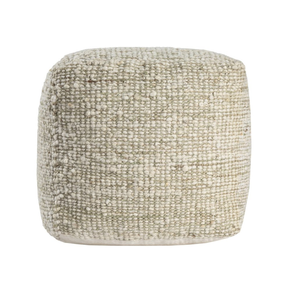 18" Ivory And Green Cotton Jute and Wool Striped Pouf Ottoman — view 1