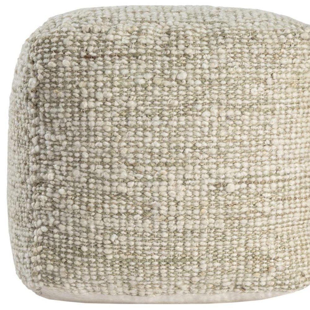 18" Ivory And Green Cotton Jute and Wool Striped Pouf Ottoman HomeRoots