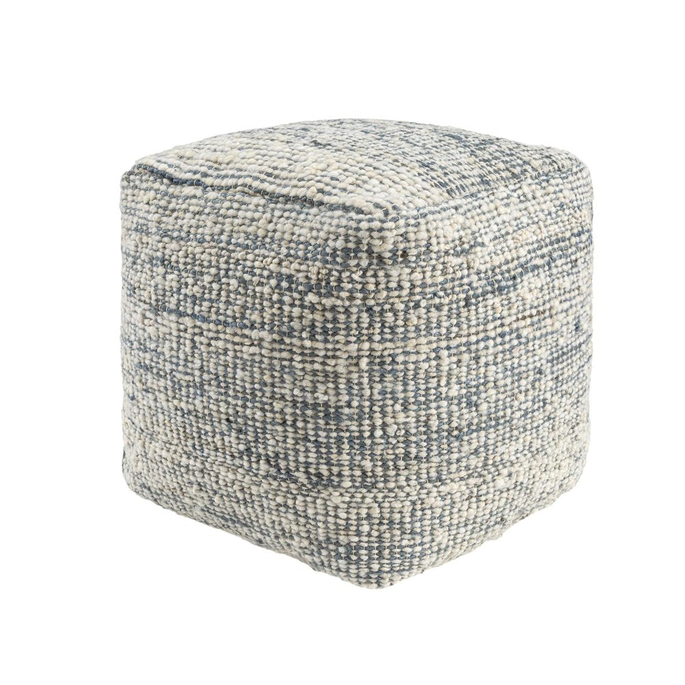 18" Ivory And Green Cotton Jute and Wool Striped Pouf Ottoman HomeRoots