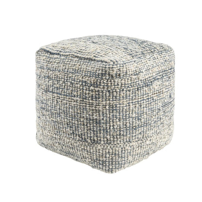 18" Ivory And Green Cotton Jute and Wool Striped Pouf Ottoman HomeRoots