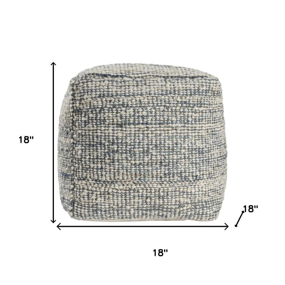 18" Ivory And Green Cotton Jute and Wool Striped Pouf Ottoman HomeRoots