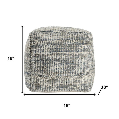 18" Ivory And Green Cotton Jute and Wool Striped Pouf Ottoman HomeRoots