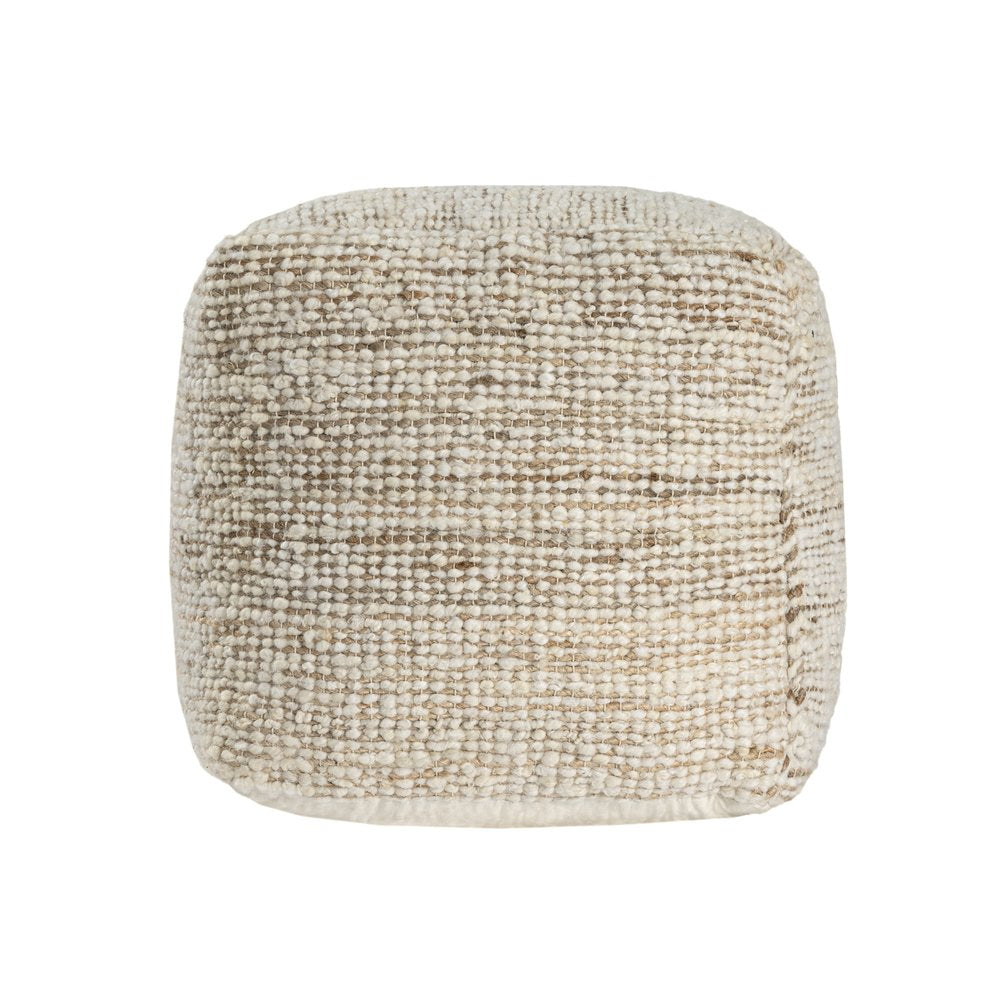 18" Ivory Cotton Wool And Jute Striped Pouf Ottoman HomeRoots
