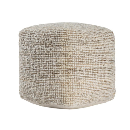 18" Ivory Cotton Wool And Jute Striped Pouf Ottoman HomeRoots