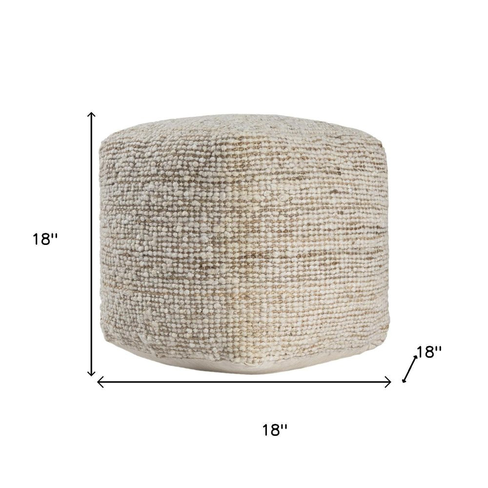 18" Ivory Cotton Wool And Jute Striped Pouf Ottoman HomeRoots