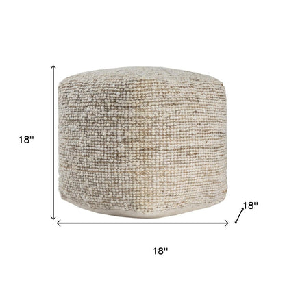 18" Ivory Cotton Wool And Jute Striped Pouf Ottoman HomeRoots