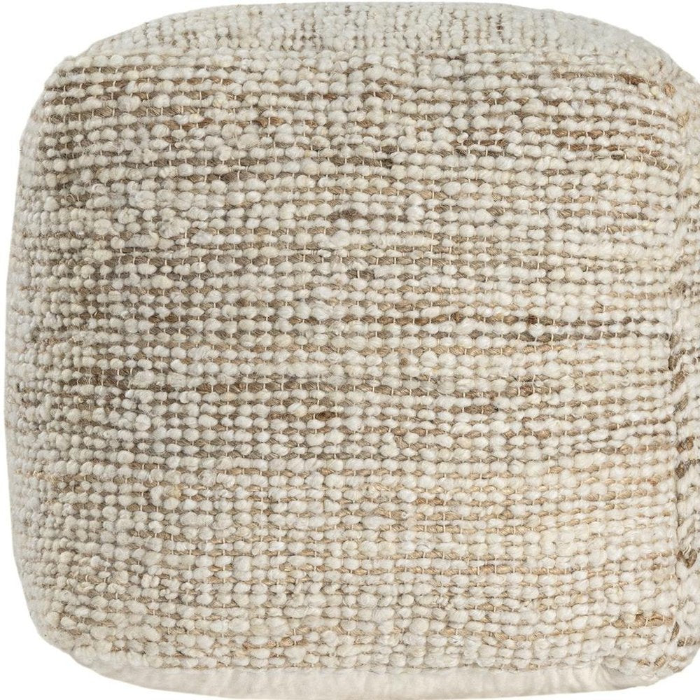 18" Ivory Cotton Wool And Jute Striped Pouf Ottoman HomeRoots