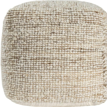18" Ivory Cotton Wool And Jute Striped Pouf Ottoman HomeRoots