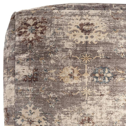 18" Ivory and Taupe Upholstered Medallion Pouf Ottoman HomeRoots