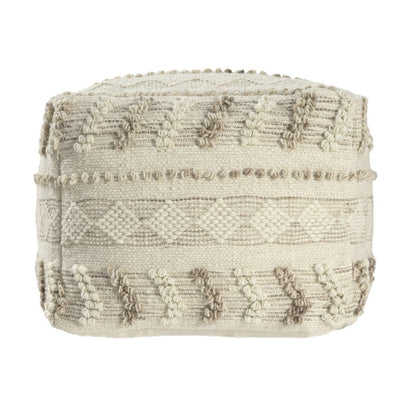 18" Ivory and Natural Cotton And Wool Striped Pouf Ottoman HomeRoots