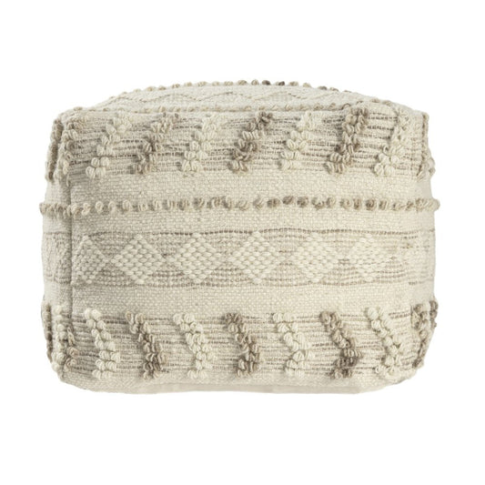 18" Ivory and Natural Cotton And Wool Striped Pouf Ottoman HomeRoots