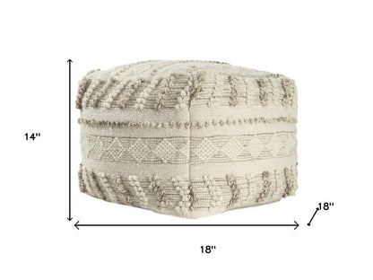 18" Ivory and Natural Cotton And Wool Striped Pouf Ottoman HomeRoots