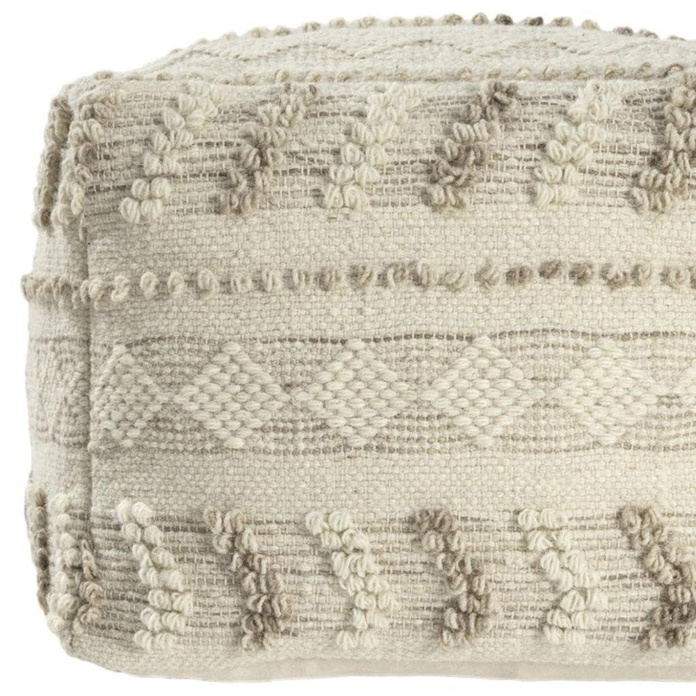 18" Ivory and Natural Cotton And Wool Striped Pouf Ottoman HomeRoots