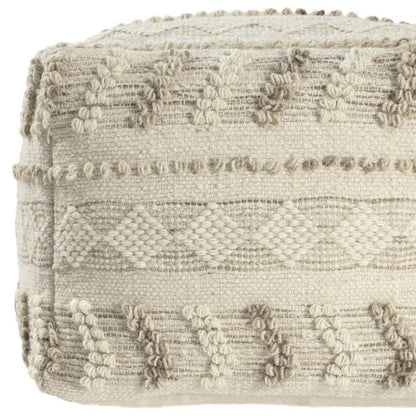 18" Ivory and Natural Cotton And Wool Striped Pouf Ottoman HomeRoots