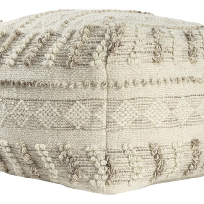 18" Ivory and Natural Cotton And Wool Striped Pouf Ottoman HomeRoots