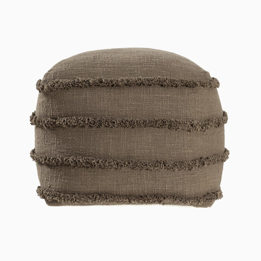 18" Brown Cotton Striped Pouf Ottoman HomeRoots