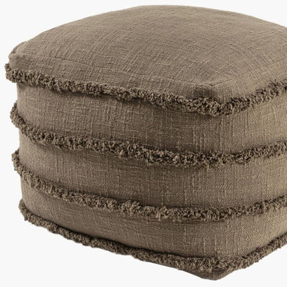 18" Brown Cotton Striped Pouf Ottoman HomeRoots