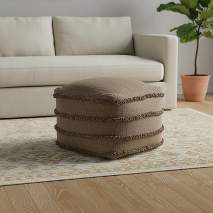 18" Brown Cotton Striped Pouf Ottoman HomeRoots