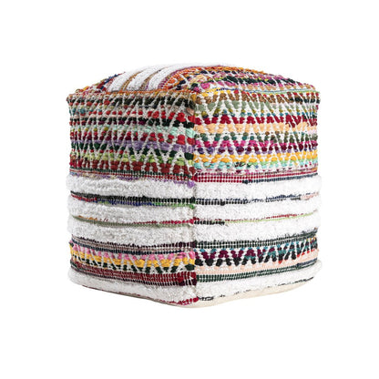 18" Natural And Rainbow Cotton Blend Chevron Pouf Ottoman HomeRoots