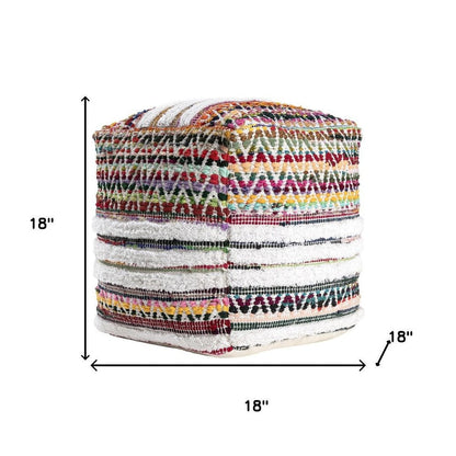 18" Natural And Rainbow Cotton Blend Chevron Pouf Ottoman HomeRoots