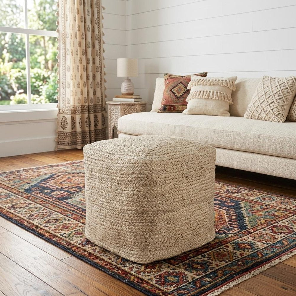 18" Natural Jute Pouf Ottoman HomeRoots