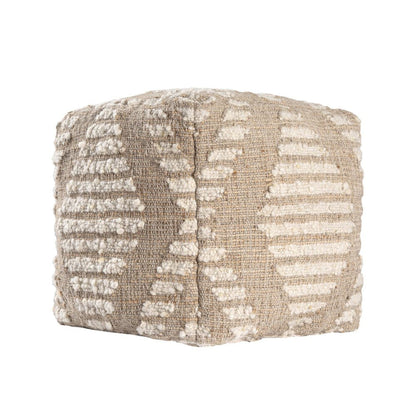 18" Ivory and Natural Cotton Jute And Wool Geometric Cube Pouf Ottoman HomeRoots