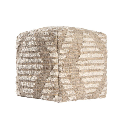 18" Ivory and Natural Cotton Jute And Wool Geometric Cube Pouf Ottoman HomeRoots