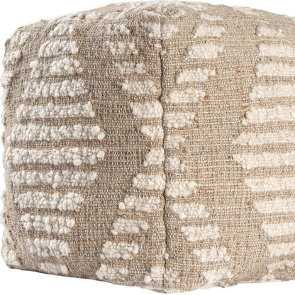 18" Ivory and Natural Cotton Jute And Wool Geometric Cube Pouf Ottoman HomeRoots