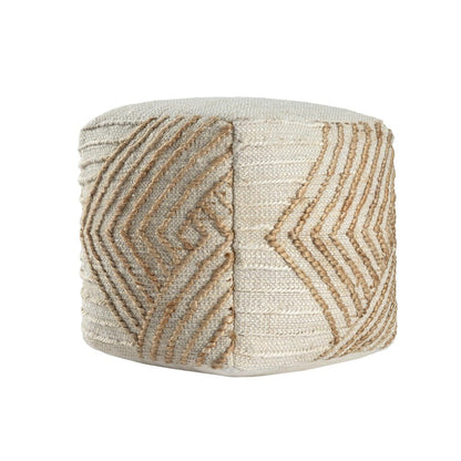18" Natural and Off White Cotton Jute And Wool Geometric Cube Pouf Ottoman HomeRoots