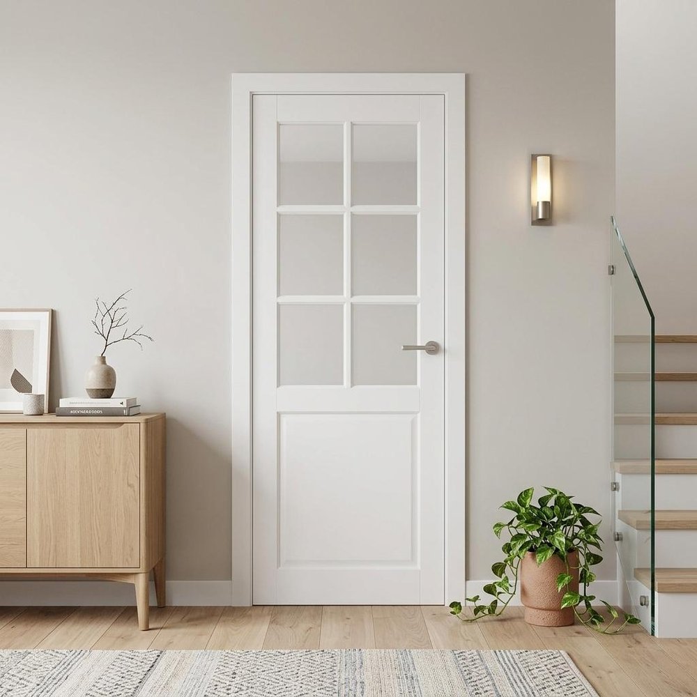 96" X 28" White Wood And Glass Slab Door — view 3