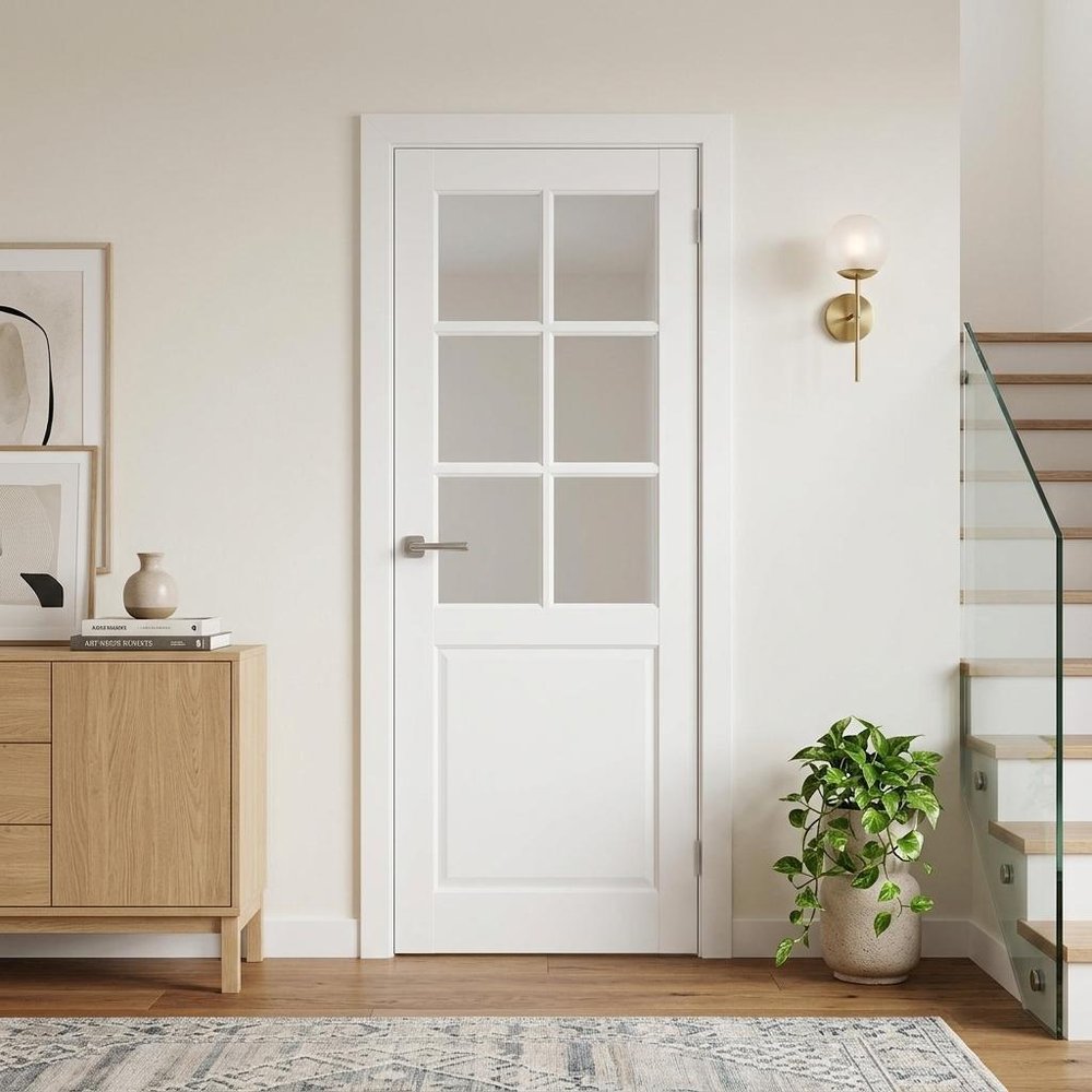 96" X 30" White Wood And Glass Slab Door — view 4