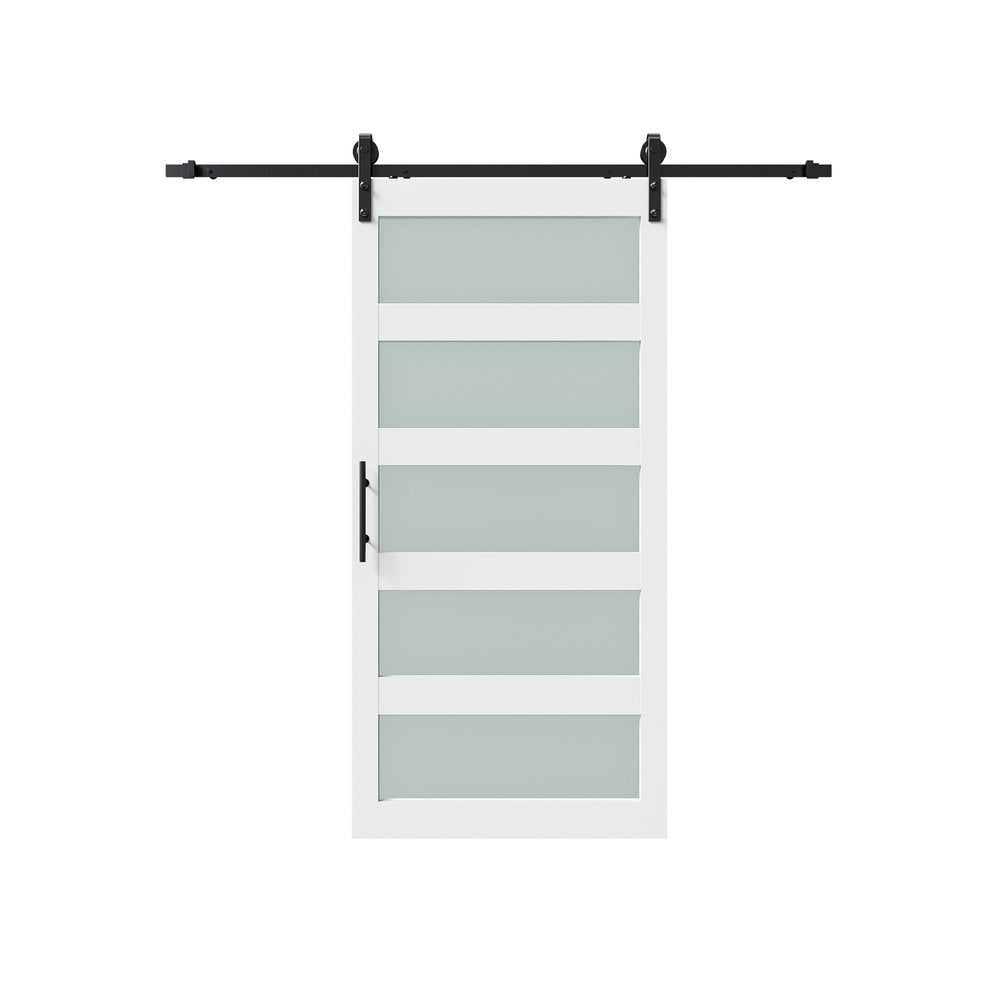 84" X 28" White Glass Barn Door