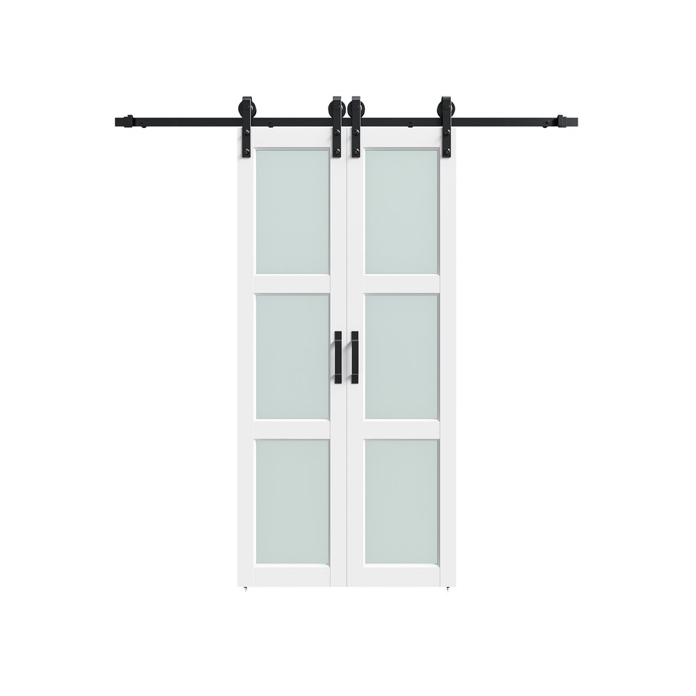 Set Of Two 84" X 36" White Glass Sliding Closet Doors — view 1