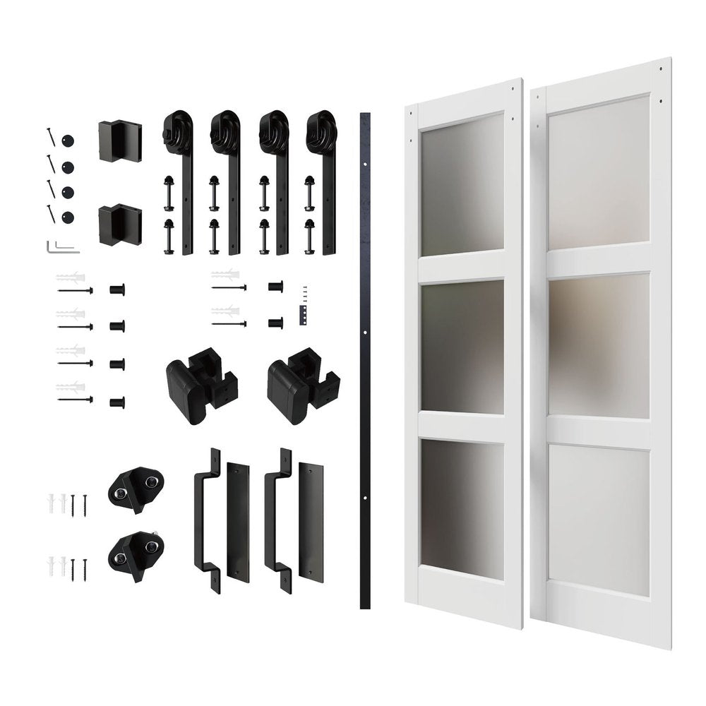 Set Of Two 84" X 48" White Glass Sliding Closet Doors — view 2