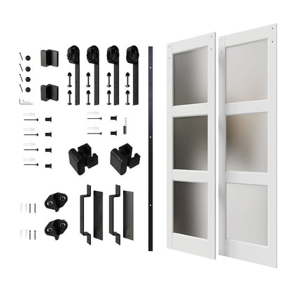 Set Of Two 84" X 48" White Glass Sliding Closet Doors
